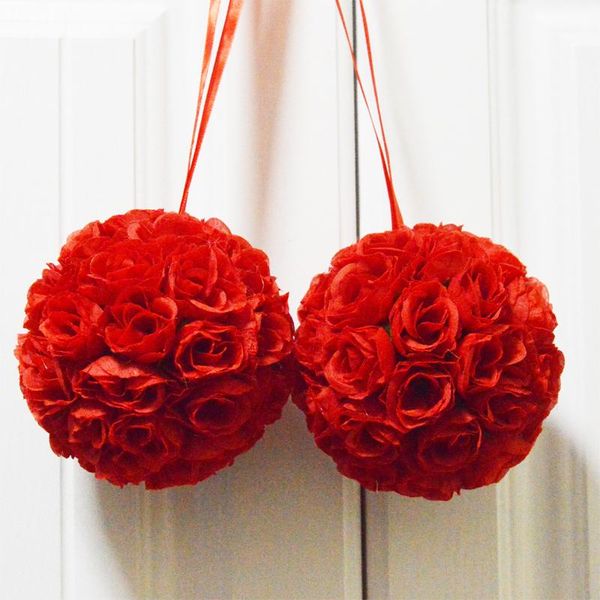 

red 7.5/9/11cm artificial rose flowers kissing hanging ball diy bouquet home wedding party decor flower arrangement decorative & wreaths