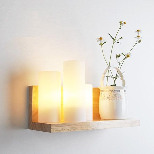 

wall lamp style japanese modern wood glass fashion indoor lighting bedside lamps e27 lights for home decoration