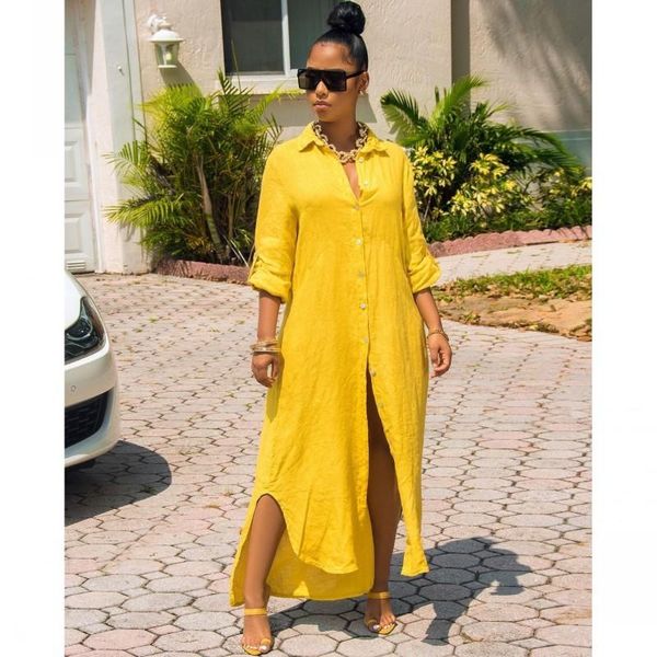 

women casual sashes a line party dress 2021 ladies button turn down collar ol style shirt autumn summer solid knee dresses, Black;gray
