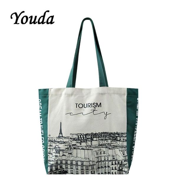 

evening bags youda women canvas shoulder bag iron tower print ladies shopping cotton cloth fabric grocery handbags tote bookbag for girl