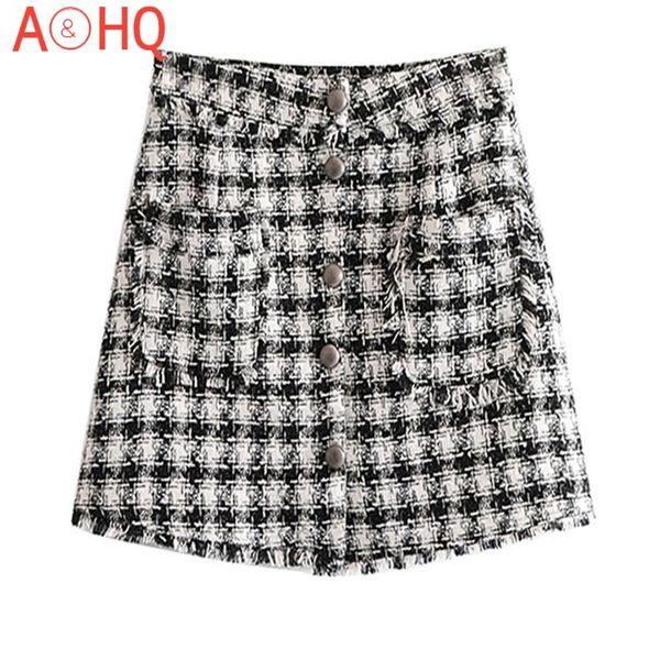 

skirts plaid skirt women's socialite small fragrance wind tweed female high waist a-line bag hip short, Black