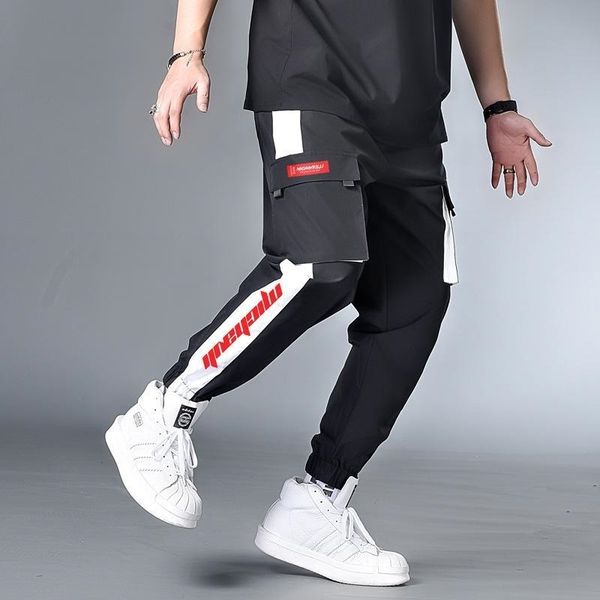 

men's pants summer men fashion streetwear cargo black plus-sized drawstring ankle banded hip-hop fashionable joggers 1vea