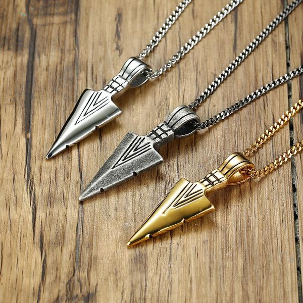

pendant necklaces vintage rock striking men's spearhead arrowhead necklace for men special surf bike stainless steel jewelry, Silver