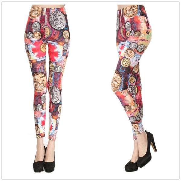 

women's pants & capris godier lady skinny pencil england coin medal milk silk printing leggings currency printed tattoo jc0019 328, Black;white