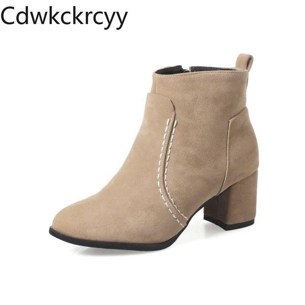 

boots winter the fashion round head thick with 6cm black suede plus velvet keep warm high heel women 34-48