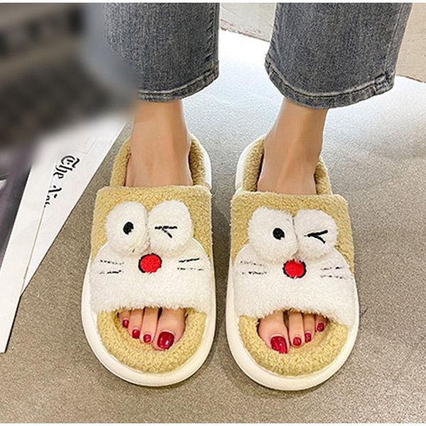 

slippers winter women fluffy cartoon cute home shoes female platform soft bedroom slipper couples indoor flat footwear 2021, Black
