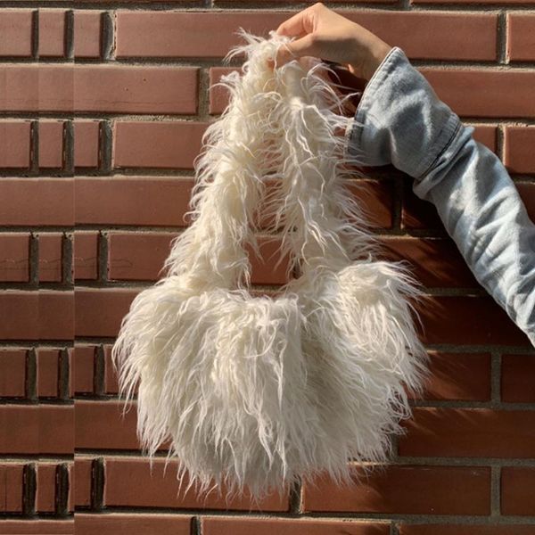 

evening bags fashion brands faux fur women shoulder fluffy white plush handbags for half moon furry underarm women's bag