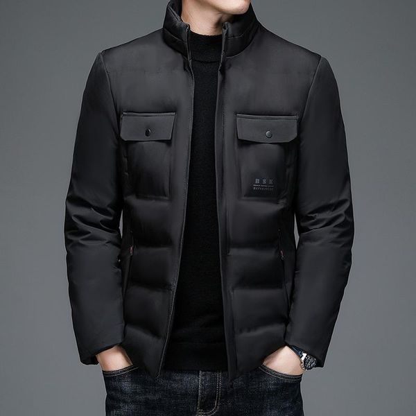 

men's down & parkas business jackets thick warm collar short casual slim overcoat streetwear coats clothing, Black