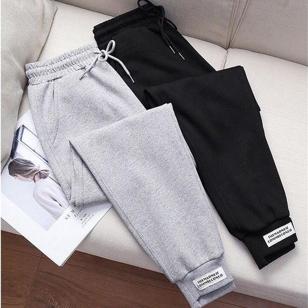 

autumn winter casual sweatpants womens pant high waist loose cotton harem fleece elastic trousers 3152, Black;white