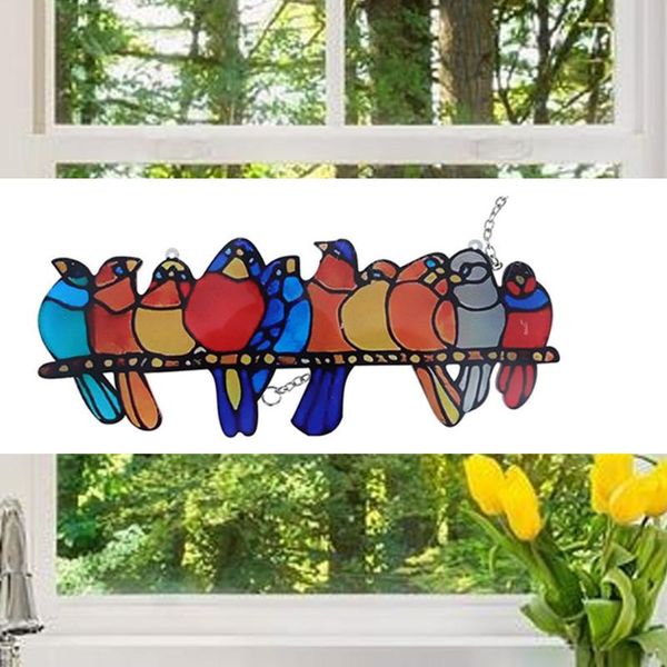 

decorative objects & figurines window hanging birds stained glass suncatcher wall cartoon pendant panel acrylic decoration for home office