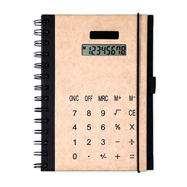 

creative multifunction coil calculator notebook with pen slot solar energy notepad kraft paper cover office supply notepads, Purple;pink