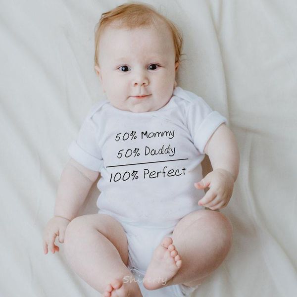

rompers summer infant born baby boys girls cotton 50% mom + dad = 100% perfect letter printed bodysuits clothes, Blue