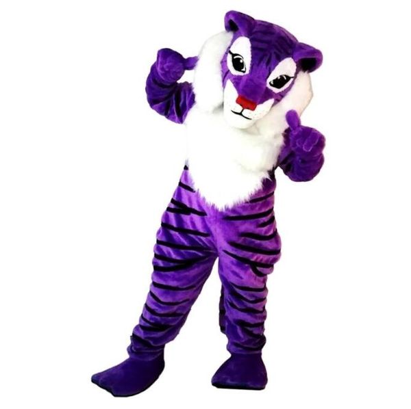 Purple Tiger Tiger Costume Costume Хэллоуин Рождество Причудливая вечеринка Мультфильм Наряд персонажей Костюм Взрослые Женщины Мужские Платья Карнавал Унисекс Взрослые