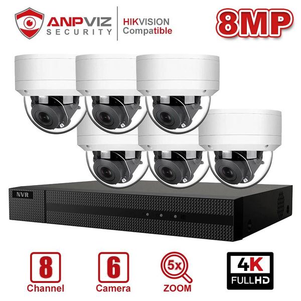 

anpviz 8ch 4k nvr 6pcs 8mp ip ptz 5x camera poe security system kit with audio indoor/outdoor ir p2p ip66 onvif wireless kits