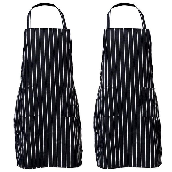

aprons 2 pack stripe bib apron with pockets black cooking kitchen chef gift for women men - 30.3 inch length by 24 width