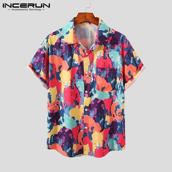 

man loose button floral camisa streetwear incerun 2021 summer hawaiian beach printing men shirt casual short sleeve lapel blouse men's, White;black