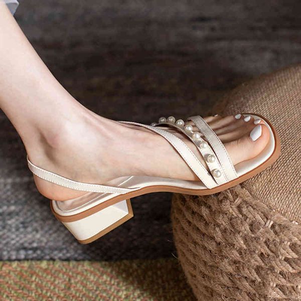 

sandals sweet pearl women's decoration sandals genuine leather slip-in-heels-thick pumps wedding shoes p3sk, Black