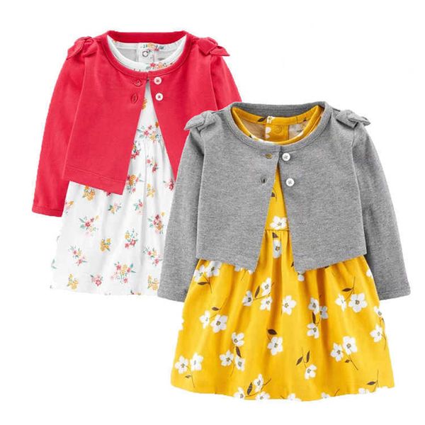 

2-piece baby long sleeve baby cardigan + baby long sleeve dress, Red;yellow