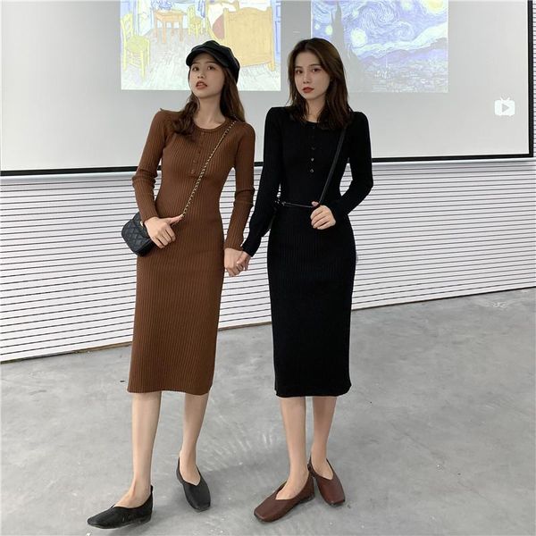 

casual dresses autumn winter elegant women sweater dress long sleeve ol female slim knit bodycon basic jk501, Black;gray