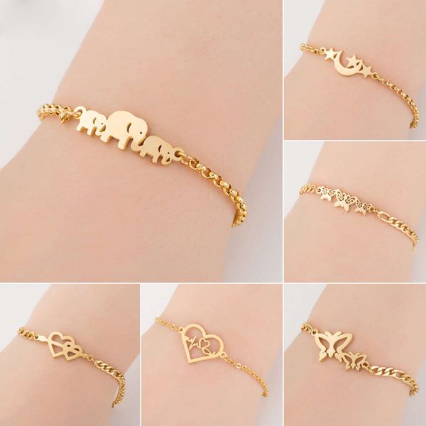 

bracelet lady stainless steel simple elephant moon star peach heart arrow through the gesture, Golden;silver