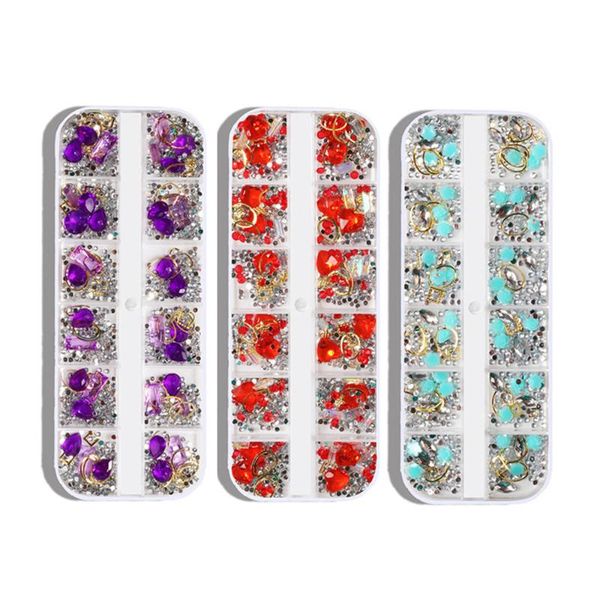 

grids mixed designs nail rhinestones crystals pearl heart metal diy manicure professional 3d nails art rhinestone decorations, Silver;gold