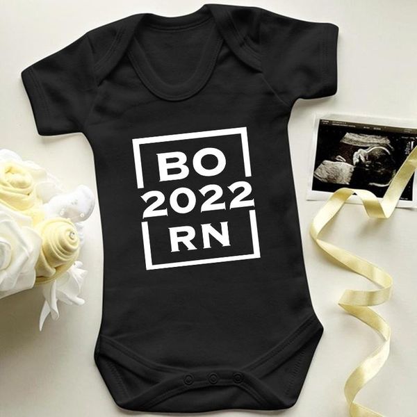 

rompers pregnancy announcement born in 2022 printed baby bodysuits summer short sleeve boys girls infant toddler romper, Blue