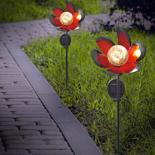 

solar powered wrought iron hexagonal flower lights artificial metal ground plug lamp outdoor lawn landscape garden decor lamps
