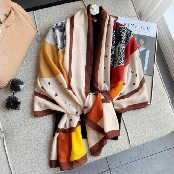 

design autumn and 2021 new cotton linen scarf women's korean version versatile warm dual-purpose shawl with thin sunscreen beach towel, Blue;gray