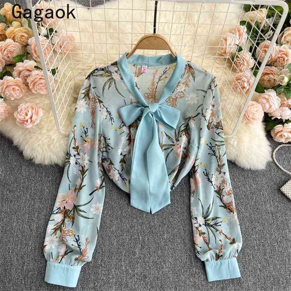 

women chiffon blouses summer office lady v-neck floral bow ladies loose sweet chic wild shirts drop 210531, White