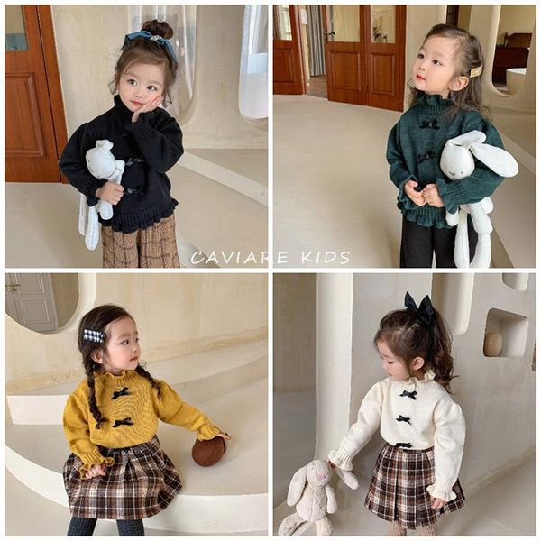 

pullover children's clothes 2021 late autumn early winter girls bow high neck cute sweater, Blue