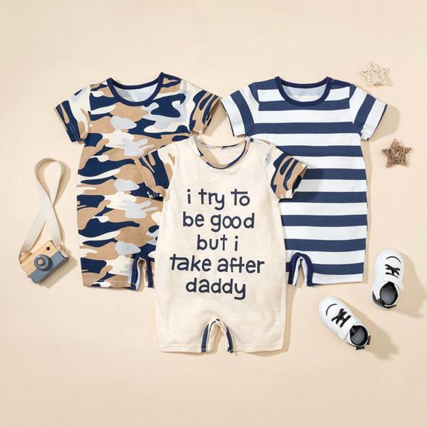 

jumpsuits baby romper toddler boys summer stripe camouflage letter printing home comfort jumpsuit infant born clothes, Blue