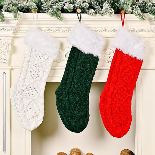 

christmas decorations knitted stocking decoration cable knit xmas socks gifts holiday for kids
