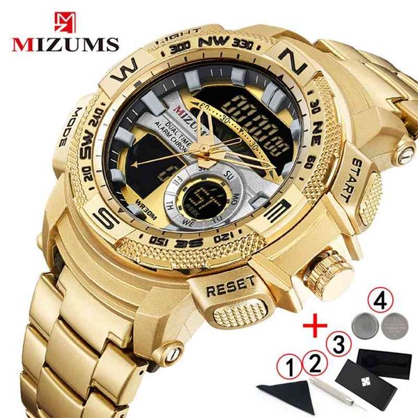 

relogio masculino gold watch men luxury brand golden military male watch waterproof stainless steel digital wristwatch 210329, Slivery;brown