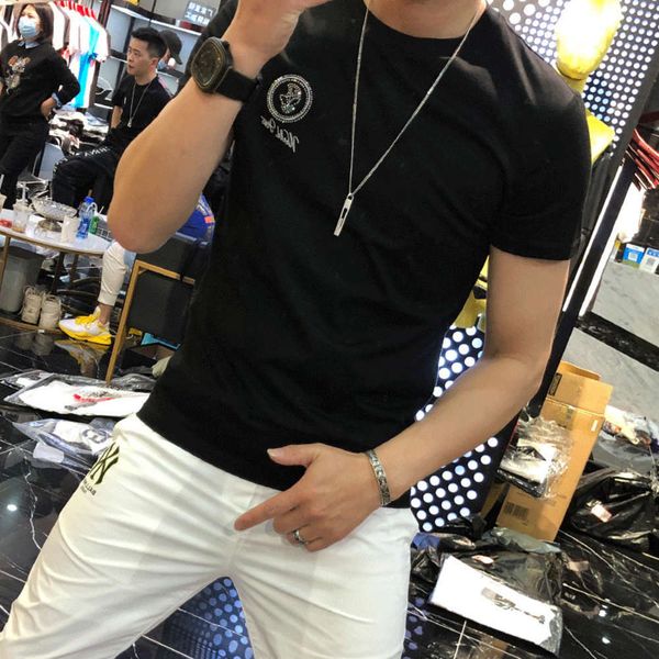 

shirt 2021 men's polo alien drill half net red fashion personality casual slim fitting short sve, White;black