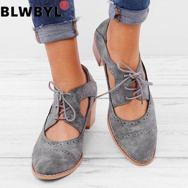 

sandals summer vintage london brogue shoes women lace up sandal chunky high heels cut-outs female casual footwear plus size 35-43, Black