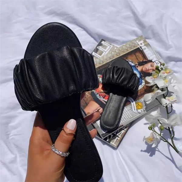 

women's shoes fashion casual solid color pu simple flat heel open toe comfortable all-match summer sandals 6kf085 slippers, Black