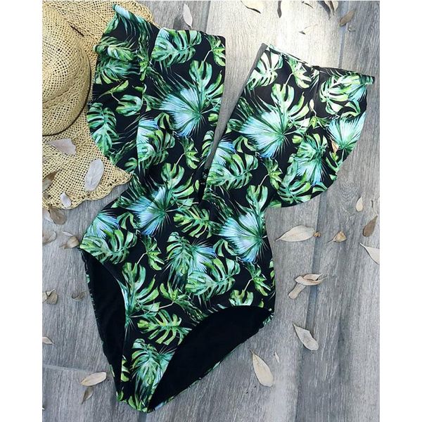 

women's jumpsuits & rompers 2021 one piece swimsuit women swimwear push up monokini ruffle swim suit bandage bathing summer beach wear, Black;white