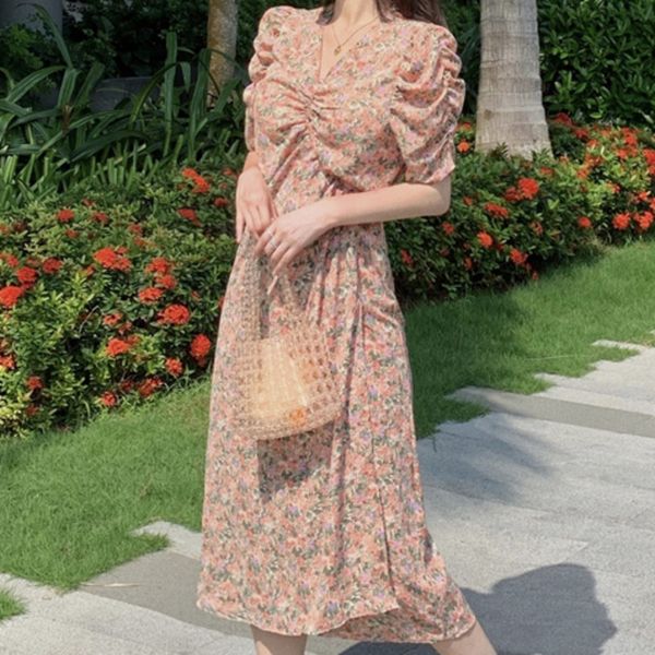 

elegant vintage feathered waist thin korean summer v chiffon dress, Black;gray