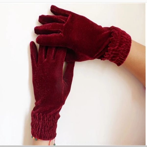 

5928 golden velvet elastic jacquard gloves multi color ladies fashion etiquette cycling cold autumn winter warm mittens handmadehandmade b, Blue;gray