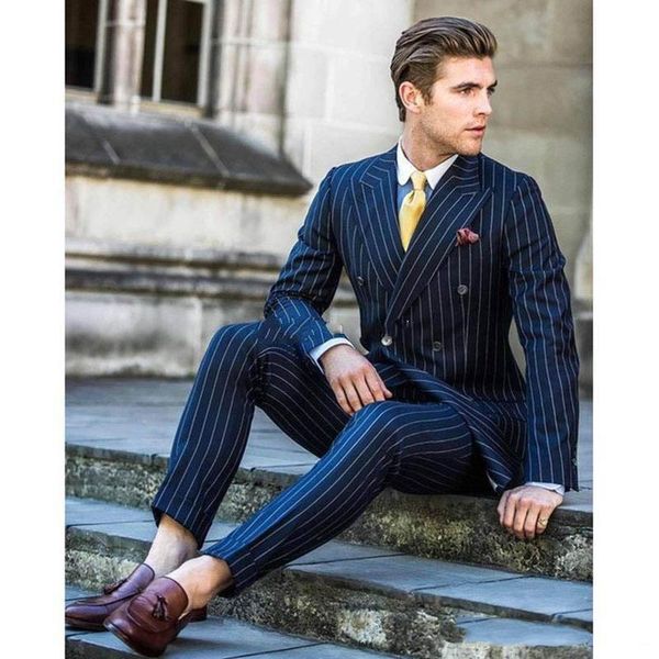 

men's suits & blazers striped groom tuxedo double breasted groomsman wedding formal dinner prom suit jacket (jacket + pants tie), White;black