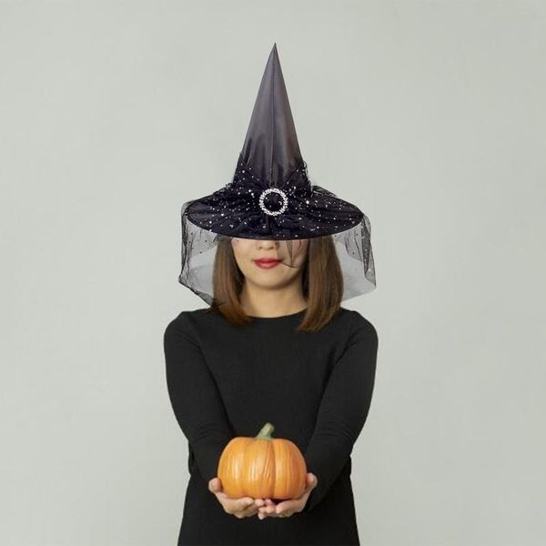 

wide brim hats halloween witch hat women large ruched mini pointy cap for party masquerade cosplay costume accessory #p2, Blue;gray