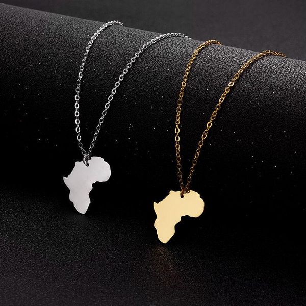 

pendant necklaces gold color smooth africa map necklace for women men long chain stainless steel choker simple collars jewelry, Silver