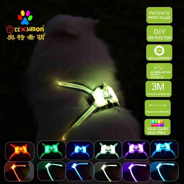 

dog collars & leashes cc simon dogled harness for big 7 in 1 color glowing usb led collar puppy lead pets vest leads