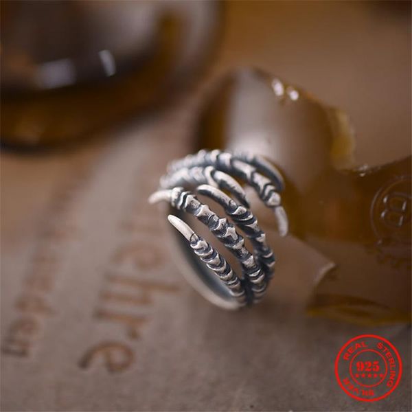 

cluster rings mkendn punk style 925 sterling silver adjustable opening eagle claw ring for men exaggerated personality gothic six, Golden;silver