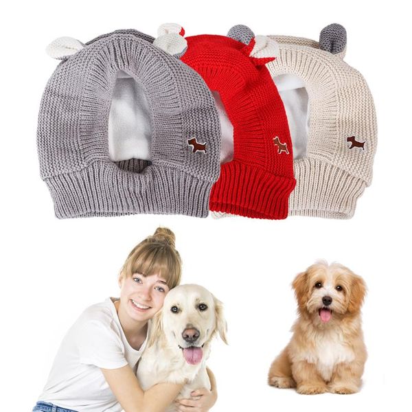 

dog apparel warm knitted puppy hat ears winter cap for pet cat christmas beanies