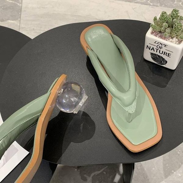 

summer women's flip flop sandals middle heel crystal beach shoes slippers, Black