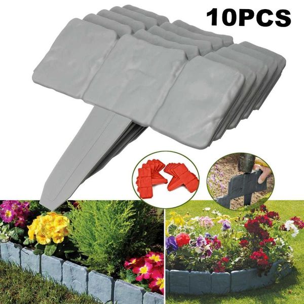 

10pcs plastic fence garden barrier home edging stone effect lawn yard flower plant border decorations grounding fencing, trellis & gates