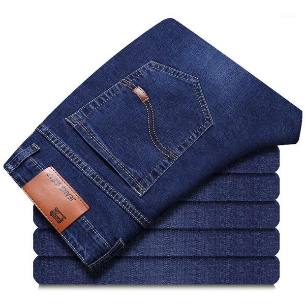 

men's jeans 2021 spring autumn brand business casual slim straight stretch classic style young fashion fit blue black