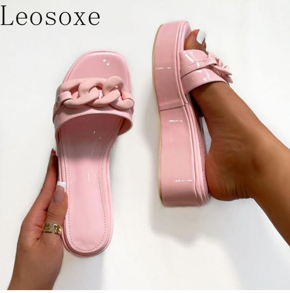

slippers fashion designer women's chain women slieds casual open toe ladies platform wedges beach female sandalias woman shoes, Black