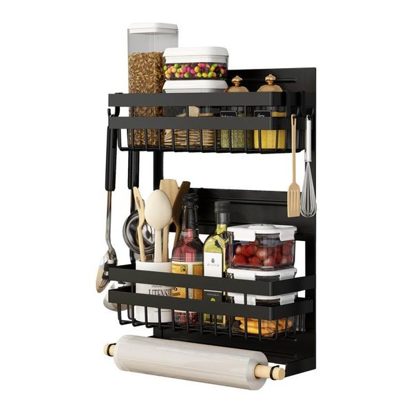 

magnetic adsorption refrigerator side rack wall-mounted multi-function storage holder kitchen paper towel shelf organizer hooks & rails